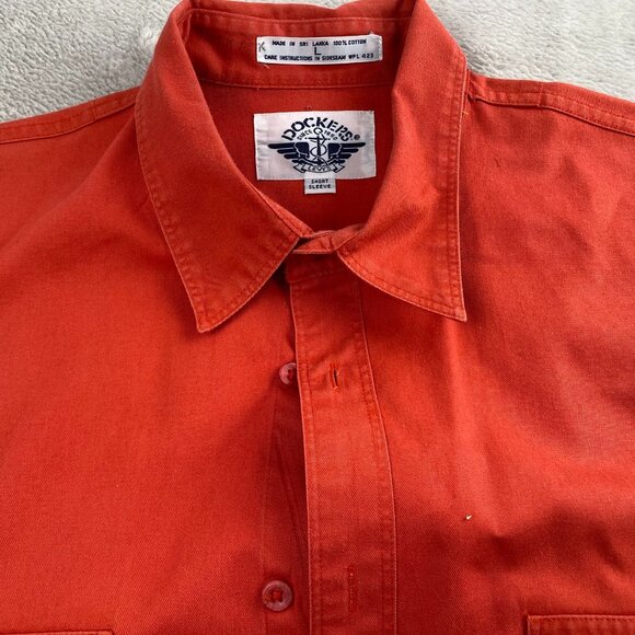Dockers Men's Shirt Large Short Sleeve Red Button-Up 100% Cotton - Picture 6 of 10